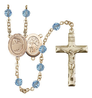 14 Karat Gold 6mm Austrian Crystal Saint Sebastian/Gymnastics Rosary in Aqua