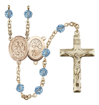 14 Karat Gold 6mm Austrian Crystal Saint Sebastian / Choir Rosary in Aqua