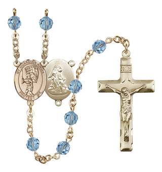 14 Karat Gold 6mm Austrian Crystal Guardian Angel/Baseball Rosary in Aqua