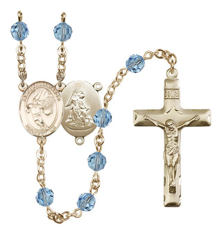 14 Karat Gold 6mm Austrian Crystal Guardian Angel/Basketball Rosary in Aqua