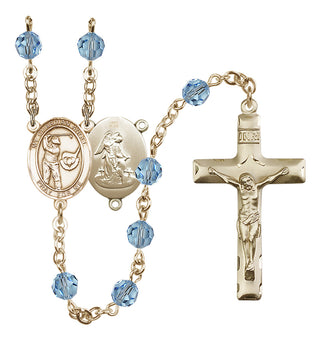 14 Karat Gold 6mm Austrian Crystal Guardian Angel/Golf Rosary in Aqua