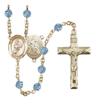 14 Karat Gold 6mm Austrian Crystal Guardian Angel/Softball Rosary in Aqua