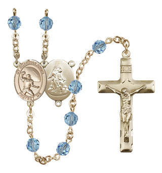14 Karat Gold 6mm Austrian Crystal Guardian Angel/Track&Field-Women Rosary in Aqua