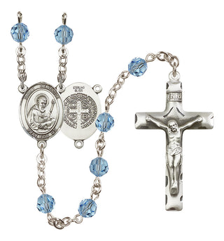 Sterling Silver 6mm Austrian Crystal Saint Benedict Rosary in Aqua