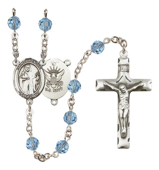 Sterling Silver 6mm Austrian Crystal Saint Brendan the Navigator/Navy Rosary in Aqua