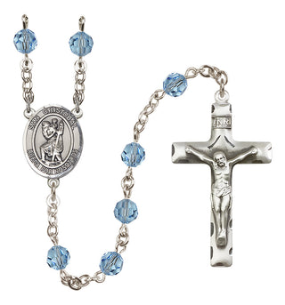 Sterling Silver 6mm Austrian Crystal San Cristobal Rosary in Aqua