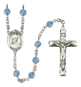 Sterling Silver 6mm Austrian Crystal Saint Edward the Confessor Rosary in Aqua
