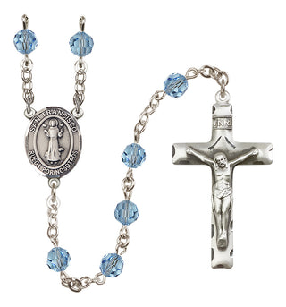 Sterling Silver 6mm Austrian Crystal San Francis Rosary in Aqua