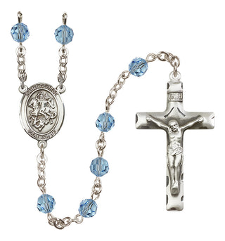 Sterling Silver 6mm Austrian Crystal Saint George Rosary in Aqua