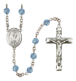 Sterling Silver 6mm Austrian Crystal Saint Helen Rosary in Aqua