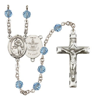 Sterling Silver 6mm Austrian Crystal Saint Joan of Arc / Army Rosary in Aqua