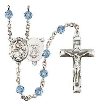 Sterling Silver 6mm Austrian Crystal Saint Joan of Arc / Navy Rosary in Aqua
