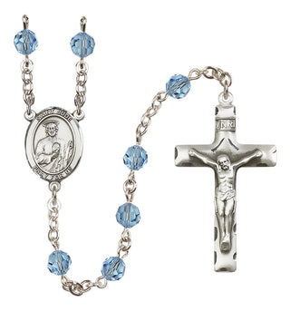 Sterling Silver 6mm Austrian Crystal Saint Jude Thaddeus Rosary in Aqua