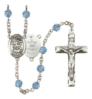 Sterling Silver 6mm Austrian Crystal Saint Michael / Army Rosary in Aqua
