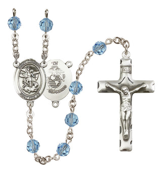 Sterling Silver 6mm Austrian Crystal Saint Michael / Marines Rosary in Aqua