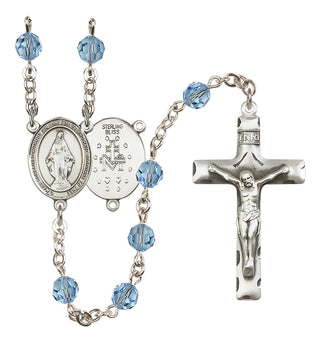 Sterling Silver 6mm Austrian Crystal Miraculous Rosary in Aqua