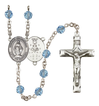 Sterling Silver 6mm Austrian Crystal Virgen Milagrosa Rosary in Aqua