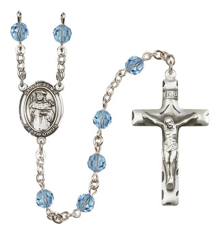 Sterling Silver 6mm Austrian Crystal Saint Casimir of Poland Rosary in Aqua