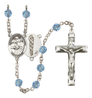 Sterling Silver 6mm Austrian Crystal Saints Cosmas & Damian / Doctors Rosary in Aqua