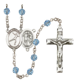 Sterling Silver 6mm Austrian Crystal Saint Sebastian/Figure Skating Rosary in Aqua