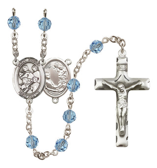 Sterling Silver 6mm Austrian Crystal Saint Cecilia / Marching Band Rosary in Aqua