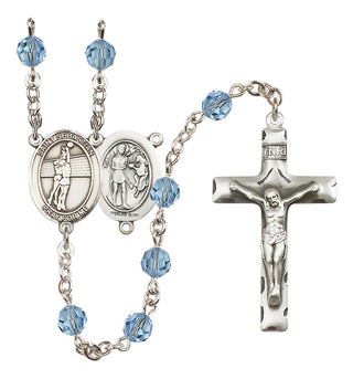 Sterling Silver 6mm Austrian Crystal Saint Sebastian / Volleyball Rosary in Aqua