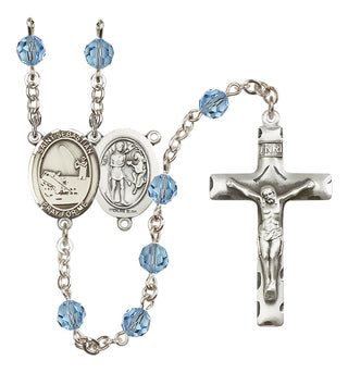 Sterling Silver 6mm Austrian Crystal Saint Sebastian / Fishing Rosary in Aqua