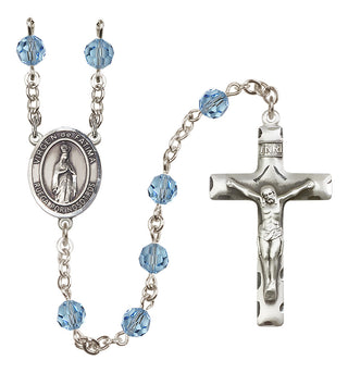 Sterling Silver 6mm Austrian Crystal Virgen del Fatima Rosary in Aqua