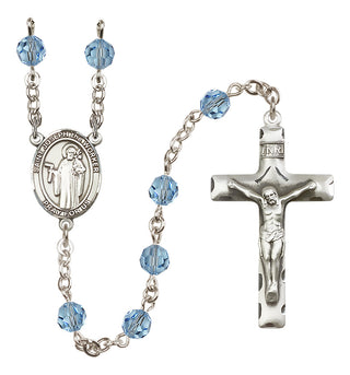 Sterling Silver 6mm Austrian Crystal Saint Joseph the Worker Rosary in Aqua