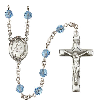 Sterling Silver 6mm Austrian Crystal Saint Hildegard von Bingen Rosary in Aqua