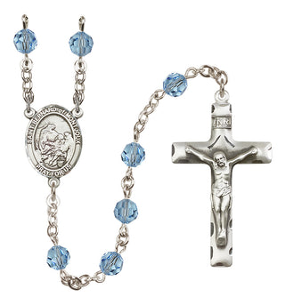 Sterling Silver 6mm Austrian Crystal Saint Bernard of Montjoux Rosary in Aqua