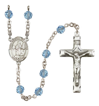 Sterling Silver 6mm Austrian Crystal Saint Isidore the Farmer Rosary in Aqua