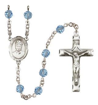 Sterling Silver 6mm Austrian Crystal Saint Josephine Bakhita Rosary in Aqua