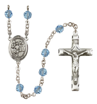 Sterling Silver 6mm Austrian Crystal Saint Vitus Rosary in Aqua