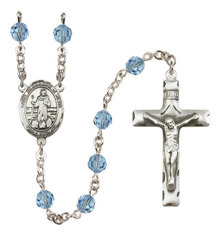 Sterling Silver 6mm Austrian Crystal Saint Bernadine of Sienna Rosary in Aqua