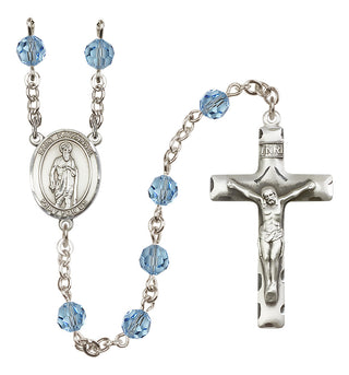 Sterling Silver 6mm Austrian Crystal Saint Nathanael Rosary in Aqua