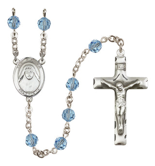 Sterling Silver 6mm Austrian Crystal Saint Alphonsa of India Rosary in Aqua