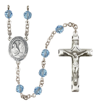 Sterling Silver 6mm Austrian Crystal Saint Mary Magdalene of Canossa Rosary in Aqua