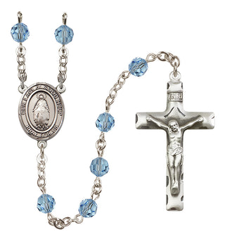 Sterling Silver 6mm Austrian Crystal Our Lady of Good Help Rosary in Aqua