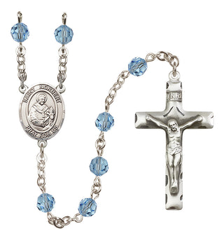 Sterling Silver 6mm Austrian Crystal Saint Norbert of Xanten Rosary in Aqua
