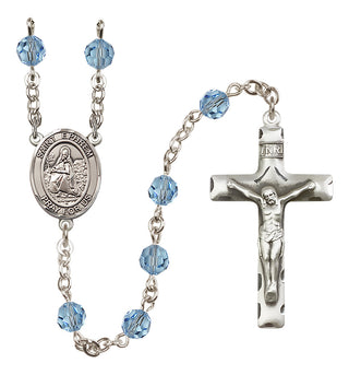 Sterling Silver 6mm Austrian Crystal Saint Ephrem Rosary in Aqua