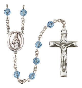 Sterling Silver 6mm Austrian Crystal Saint Emma Uffing Rosary in Aqua