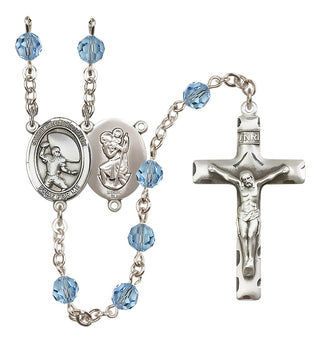Sterling Silver 6mm Saint Christopher / Football Rosary