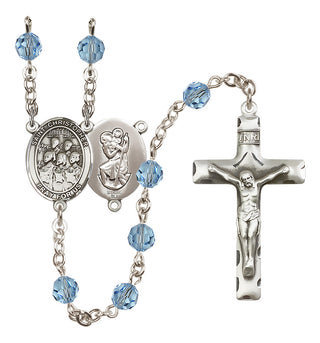 Sterling Silver 6mm Austrian Crystal Saint Christopher / Choir Rosary in Aqua
