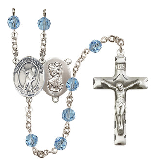 Sterling Silver 6mm Saint Christopher/Lacrosse Rosary