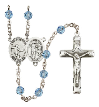 Sterling Silver 6mm Austrian Crystal Saint Sebastian / Soccer Rosary in Aqua