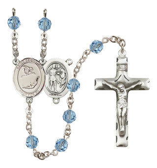 Sterling Silver 6mm Austrian Crystal Saint Sebastian/Gymnastics Rosary in Aqua