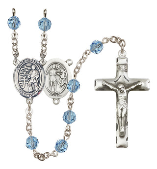 Sterling Silver 6mm Austrian Crystal Saint Sebastian/Karate Rosary in Aqua