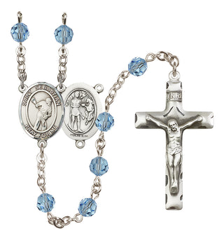 Sterling Silver 6mm Austrian Crystal Saint Sebastian/Lacrosse Rosary in Aqua