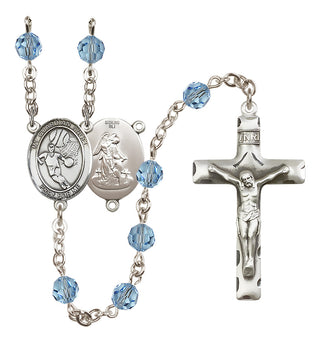 Sterling Silver 6mm Austrian Crystal Guardian Angel/Basketball Rosary in Aqua